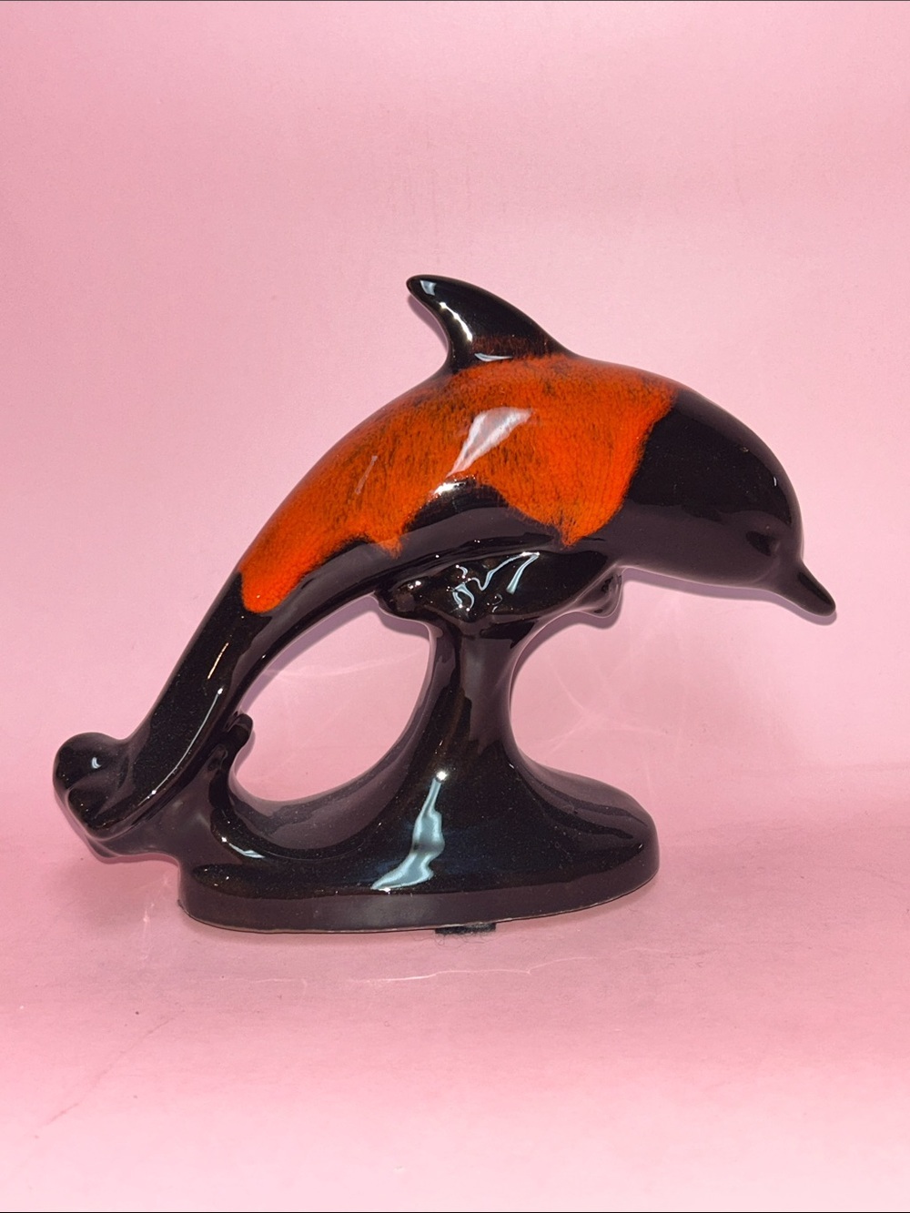 Evangeline Pottery Dolphin Orange Rust Drip Glaze